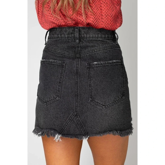 NWT Buddy Love Women's Sharon Distressed Denim Mini Skirt in Black Grey Size 26 - Picture 5 of 12
